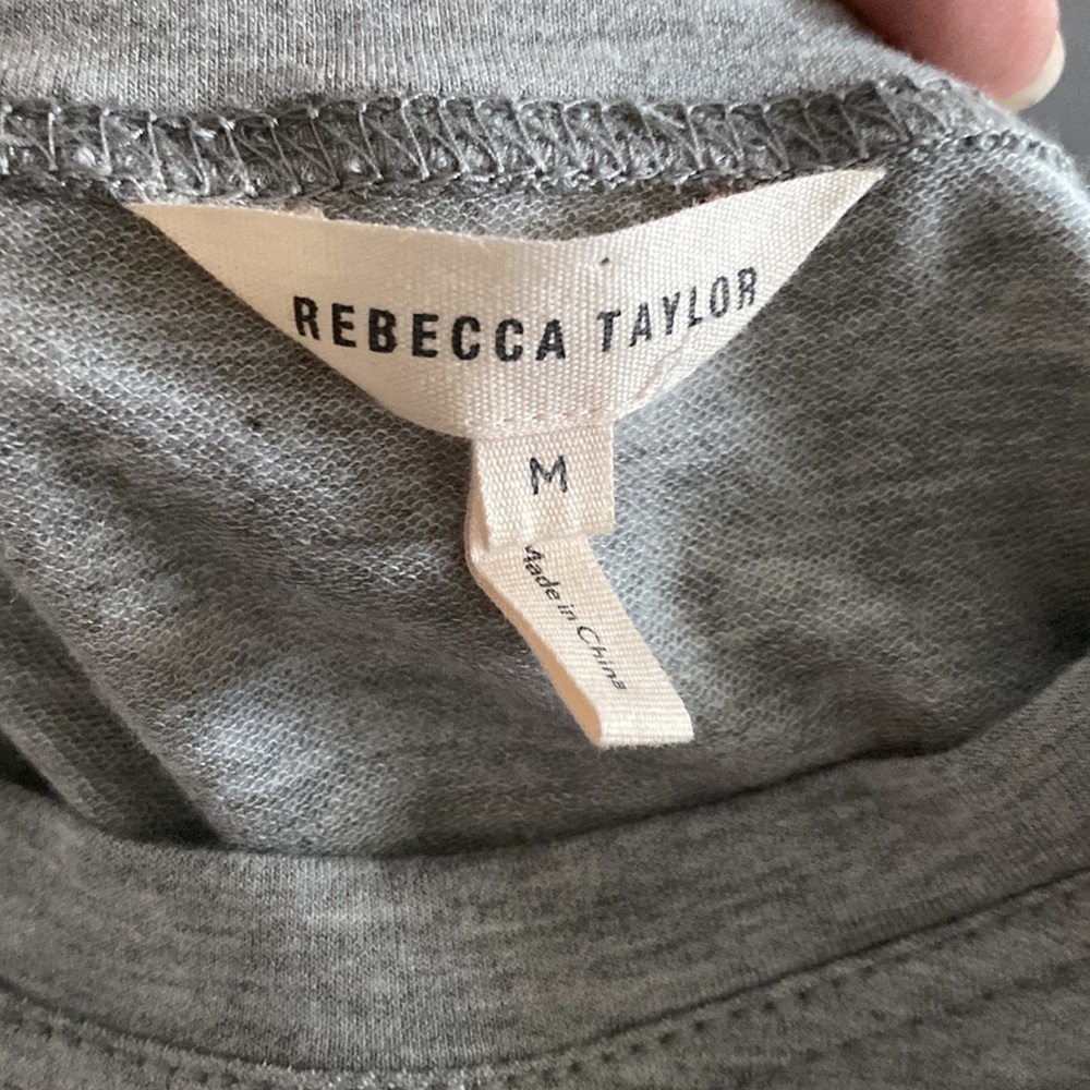 Rebecca Taylor Gray Jersey Knit Contrast Lace Trimmed Topπ€π€π€ - Picture 3 of 10